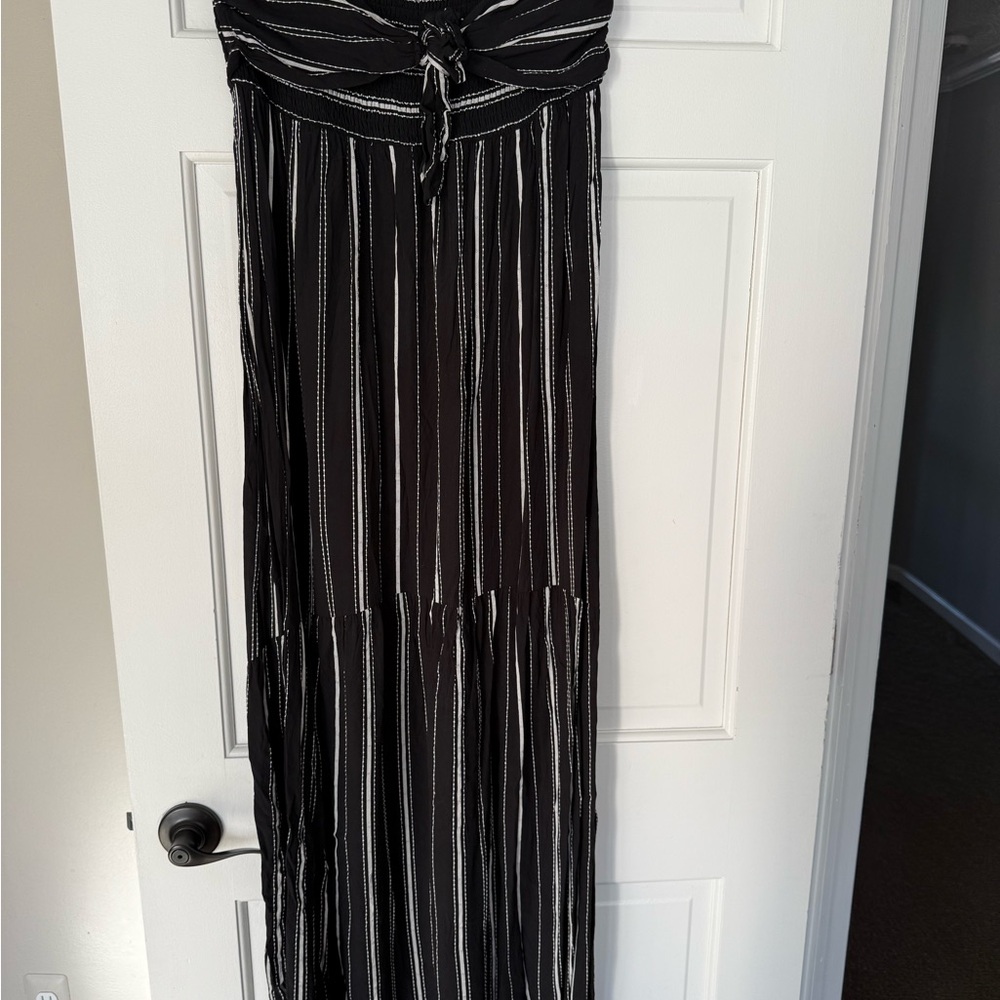 LOFT Beach Black and White Striped Dress